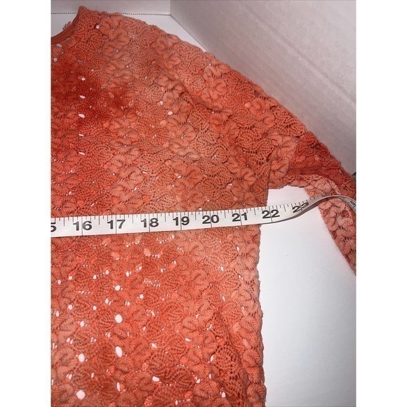 VINTAGE HAVANA Crochet Lace Top Medium V-Neck Long Sleeve Hi-Low Peach - Picture 5 of 7